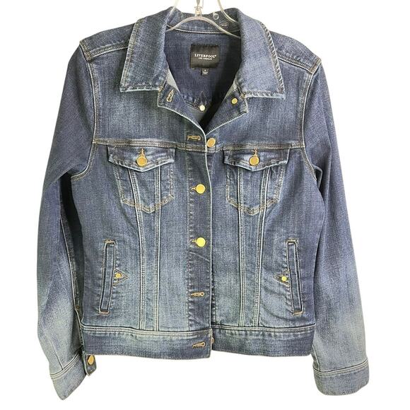 Liverpool Los Angeles Classic Jean Jacket Wmns S Faded Distressed Blue Cotton - Picture 1 of 10